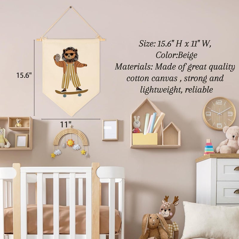 Sioial Nursery Baby Room Above Crib Reading Room Door Decoration-Baby,Shower,Birthday Christmas Gift for Boy Girl Kid Teen-Canvas Hanging Flag Banner Pennant Wall Sign Decor-Lion Skateboarding - Image 5